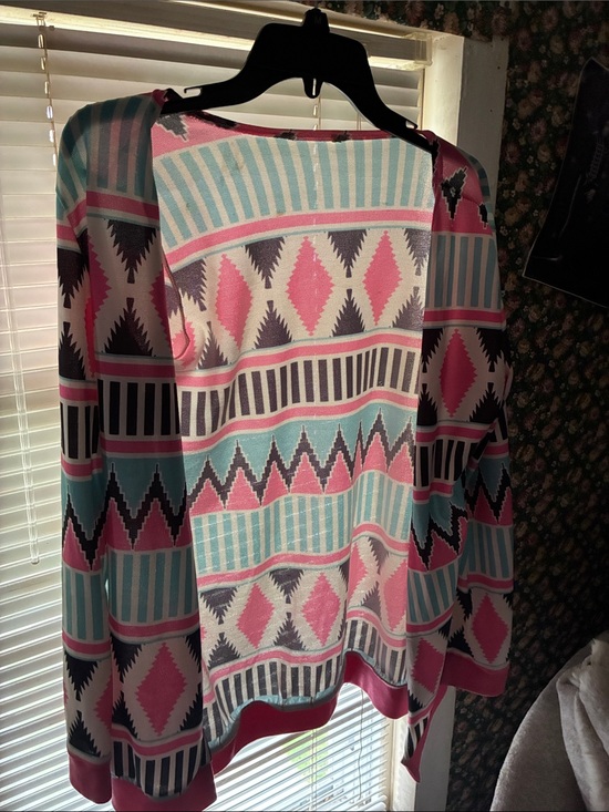 Sweaters - Aztec Print Lightweight Sweater - Pink, Teal, White, Black